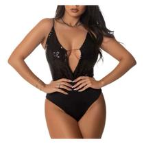 Body paetê alça extra fina decote profundo com elástico moda feminina