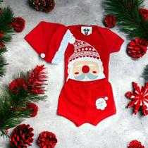 Body Papai Noel + Shorts + Gorro - Conjunto Natal - Menino - Mesversário