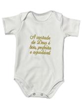 Body Para Bebê Bordado Com Frase Bíblica A vontade de Deus é perfeita e agradável Chá Revelação Recém nascido
