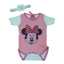 Body Para Bebê Com Estampa da Minnie Bory Rosa Salmão Mesversário REF S205A Body Para Bebê Com Estampa da Minnie Bory Rosa Salmão Mesversário REF S205A