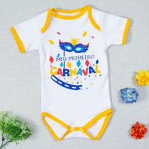 Body para Bebê Manga Curta Meu Primeiro Carnaval Branco Body para Bebê Manga Curta Meu Primeiro Carnaval Branco
