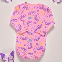 Body para Bebê Manga Longa Estampadinho Borboleta Rosa