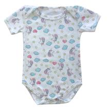 Body para Bebês Manga Curta Branca Unicornio Tamanho 0-3 Meses - Basic +