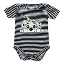 Body para Bebês Manga Curta Preto e Branca Listrado Dalmatas Tamanho 3-6 Meses Basic+
