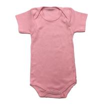 Body para bebês manga curta rosa claro liso algodão