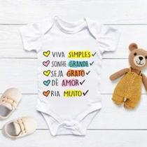Body Personalizado Bebê Viva Simples, Sonhe Grande, Seja Grato, Dê Amor, Ria Muito Body Personalizado Bebê Viva Simples, Sonhe Grande, Seja Grato, Dê Amor, Ria Muito