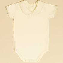 Body Pima Rendado na Gola e Manga Off White Lady Girl