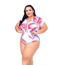 Body plus size estampado manga curta borboleta elástico no ombro moda feminina