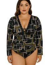 Body Plus Size Estampado Manga Longa com Decote V Body Plus Size Estampado Manga Longa com Decote V