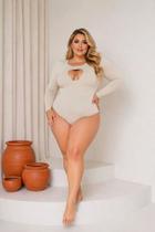 Body Plus Size Feminino Manga Longa Decote Gota Cut Out Cor:BegeTamanho:XG