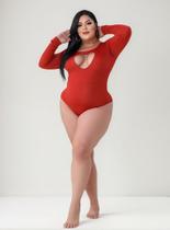 Body Plus Size Feminino Manga Longa Decote Gota Cut Out Cor:LaranjaTamanho:XG