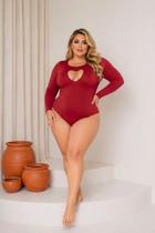 Body Plus Size Feminino Manga Longa Decote Gota Cut Out Cor:VinhoTamanho:XG Body Plus Size Feminino Manga Longa Decote Gota Cut Out Cor:VinhoTamanho:XG
