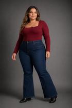 Body Plus Size Feminino Manga Longa Decote Quadrado G2 52/54 Preto