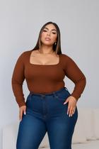 Body Plus Size Liza Manga Longa decote quadrado Blogueiras
