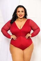 Body Plus Size-Manga Longa- Luxuoso- Decote Premium