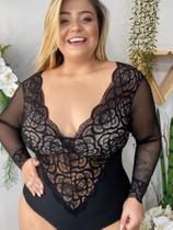 Body plus size manga tule transparente Body plus size manga tule transparente