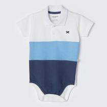 Body Polo Bebê Menino em Piquet Branco/Azul/Marinho Hering