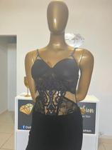 Body Preto de Renda e Tule - Pronta Entrega - Veste 36/38 Body Preto de Renda e Tule - Pronta Entrega - Veste 36/38