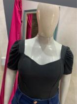 Body preto feminino Plus Size manga curta princesa G