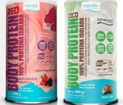 Body Protein Sabores Red Frutas Vermelhas (Amora,Framboesa e Morango) e Coco -Equaliv-Kit 02 unids