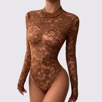 Body Renda Feminino Manga Longa Gola Alta Sexy Elegante Transparente Bori Festa Mulher Body Renda Feminino Manga Longa Gola Alta Sexy Elegante Transparente Bori Festa Mulher