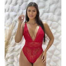 Body Rendado Decote Profundo Sexy Transparência Lingerie