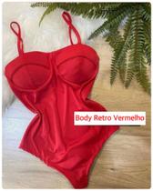 Body Retro Colan Maiô Poliamida Moda Tendência Vermelho Glamour Elegância Festas Look Natal