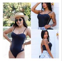 Body Retro Colan Poliamida Moda Tendência Elegância Preto