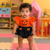 Body Romper Bebê Baby Abóbora Faixa Cabelo Fantasia BB