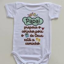 Body Roupa de Bebê Revelação Papai Prepara o Colinho Presente de Deus a caminho Anunciar Gravidez