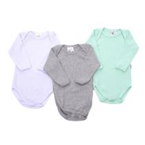 Body Roupa Infantil De Bebê Canelado Manga Longa Kit 3 Peças Body Roupa Infantil De Bebê Canelado Manga Longa Kit 3 Peças