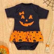 Body saia para bebê halloween abóbora suedine preto Body saia para bebê halloween abóbora suedine preto