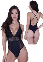 Body sem Bojo Feminino Decote Profundo com Detalhe em Renda -c4 BODY POCAH