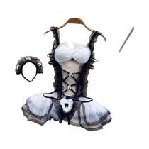 Body Sexy Feminino Estilo Lolita Com Alças, Renda Cruzada, Recortes Vazados E Camada Dupla De Tule