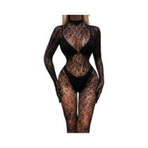Body Sexy Feminino Transparente De Renda Com Mangas Longas, Macacão De Rede Para Festas E Dança Em