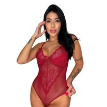 Body Sexy Tule Transparente Decote Renda Sedutor Lingerie Provocante Blogueira Luxo Sensual
