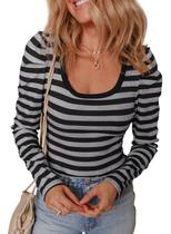 Body Suit Dokotoo, mangas compridas, listrado, gola quadrada, feminino Body Suit Dokotoo, mangas compridas, listrado, gola quadrada, feminino