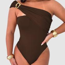 Body Suplex Feminino Manga Nula Com Fivela Dourada Elegante