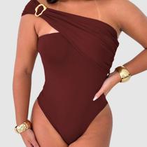 Body Suplex Feminino Manga Nula Com Fivela Dourada Elegante Body Suplex Feminino Manga Nula Com Fivela Dourada Elegante