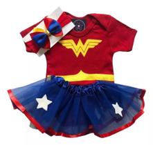 Body tematico mulher maravilha para bebe mesversario kit 3 peças Body tematico mulher maravilha para bebe mesversario kit 3 peças