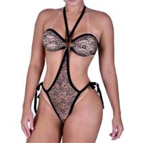 Body Tramóia Com Renda Detalhe de Amarração Onça - Lingerie Sensualle