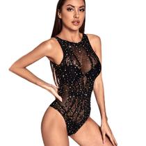 Body transparente Lingerie sexy com strass brilho sensual
