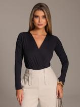 Body Transpassado Decote V Manga Longa Elegante