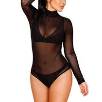 Body Tule Feminino Blusinha Transparente Manga Longa Body Tule Feminino Blusinha Transparente Manga Longa