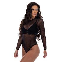 Body Tule Poa Fristyle Manga Longa Transparente Feminino
