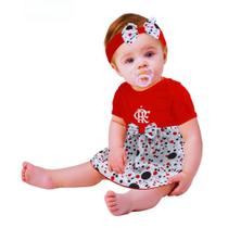 Body Vestido Flamengo Bolinhas Com e Tiara Oficial