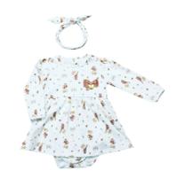 Body Vestido Manga Longa com Faixa - Bichinhos - Mini Bear