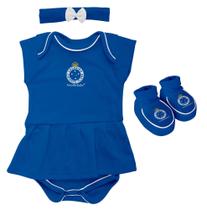 Body Vestido Pantufa Laço Torcida Baby Cruzeiro Oficial