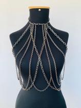 Bodychain banhado Ródio Negro blusa de correntes em camadas Bodychain banhado Ródio Negro blusa de correntes em camadas