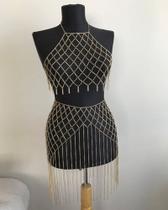 Bodychain borychain conjunto modelo rede Top e Saia Festival